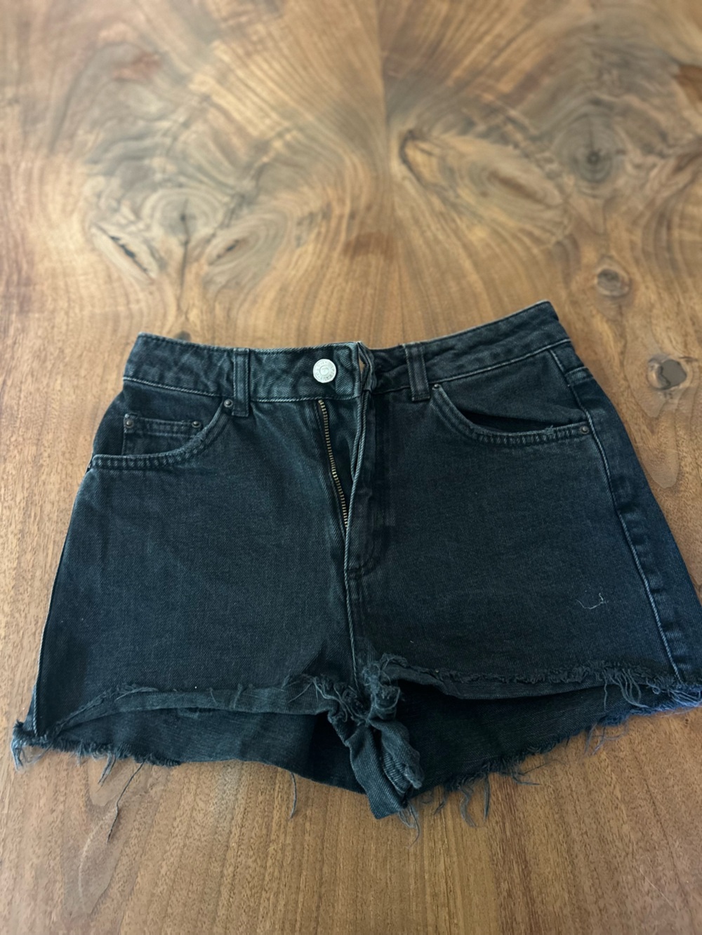 Topshop Black High-Waist Denim Shorts with Frayed Hem